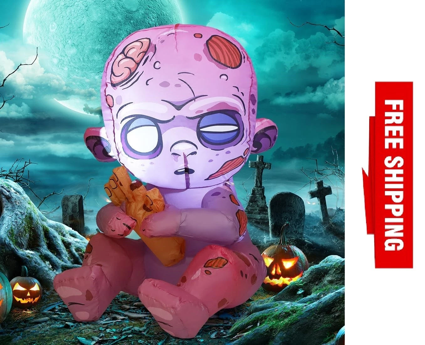 3 FT Halloween Inflatables Zombie Outdoor Decorations Blow Up Yard with Built...