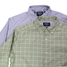 Charles Tyrwhitt Shirt Men Medium Blue Green Check Classic Fit Non Iron - 2 LOT