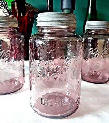 BALL Quart PINK Mason Jar ~ Antique ZINC LID Collectible ~ Rose Collector's