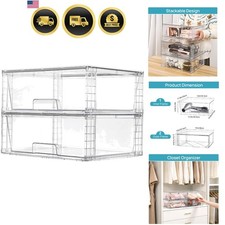 2 Pack Large Clear Stackable Storage Drawers for Closet, Pantry