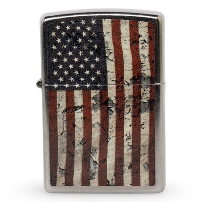 Zippo Aged American Flag Street Chrome Windproof Lighter Weathered Distressed