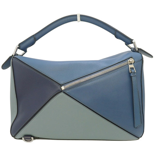 LOEWE Puzzle Bag Medium Handbag 2WAY Shoulder Bag Tricolor Calf Blue Navy Silver