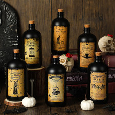 6 Pcs Halloween Potion Bottles 16 Oz Glass Apothecary Jars with Cork Vintage B