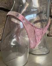 Victoria's Secret Shine Strap Lace Crotchless Brazilian Panty Sz L PURPLE NWT