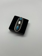 Navajo Onyx, Turquoise, Mother Of Pearl Inlay Ring Silver Band Size 6