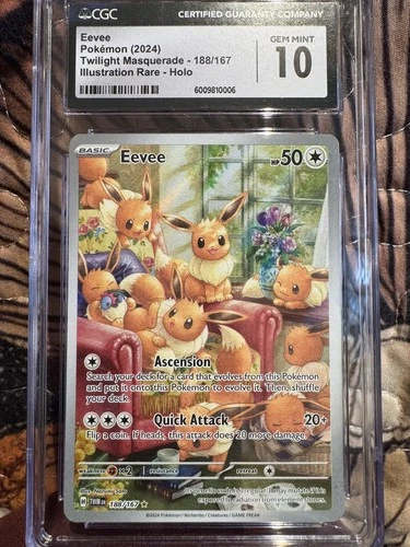CGC 10 GEM MINT Eevee 188/167 Illustration Rare Pokemon Card Twilight Mascarade