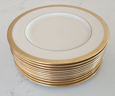 (12)  Lenox 'Lowell P-67' Gold Encrusted 10.625 Inch DINNER PLATES