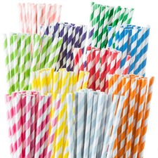 Paper Straws Disposable - 200 Pack - Durable  Non-Soggy Striped Paper Straws...