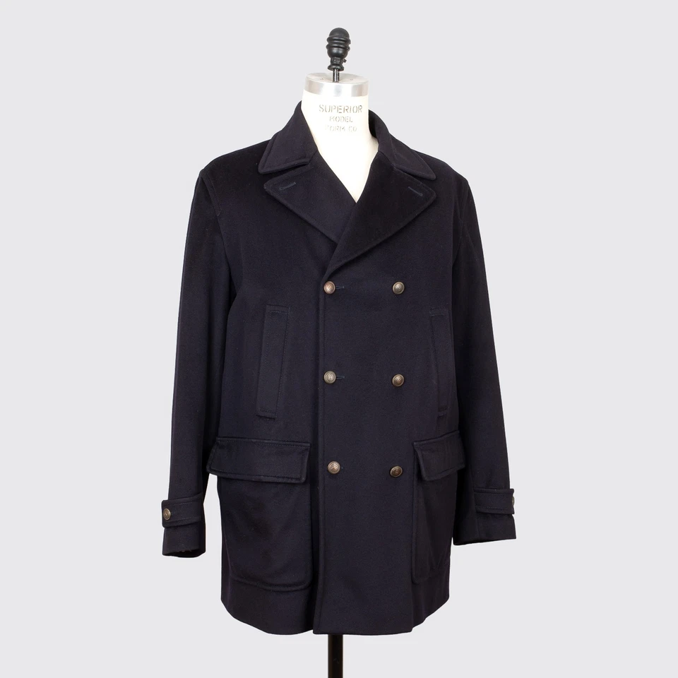 Chaquetón Brioni XXL Azul Marino Oscuro Doble Pecho Sistema Tormenta Lana 3/4 Longitud Foto 3 de 4