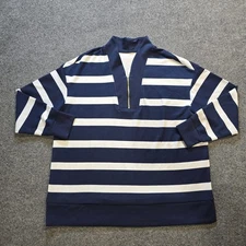 Belle Kim Gravel Top Womens Size 1X Blue White Stripe 1/4 Zip Soft Casual Preppy