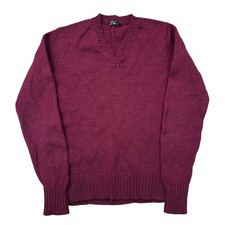 Keynote 100 Wool Knit Jumper V-Neck Pullover Purple Sweater Mens Medium