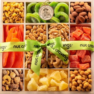 NUT CRAVINGS Holiday Christmas Dried Fruit & Mixed Nuts Gift Basket in Reusable
