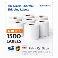 6 Rolls 4x6 Direct Thermal Shipping Labels - 250 per roll -1500 labels