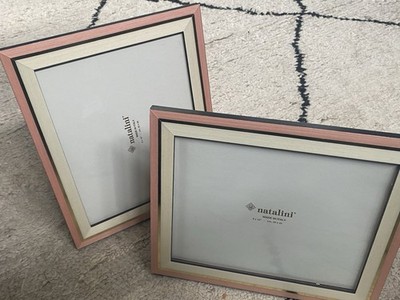 Paar Natalini italienische handgefertigte Holz Intarsien Bilderrahmen 20x25 cm rosa