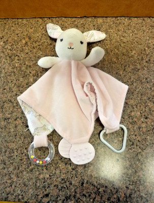 Modern Baby Pink Bunny Snuggle Blanket W/Teeter (size 12 x 18 inches) New.