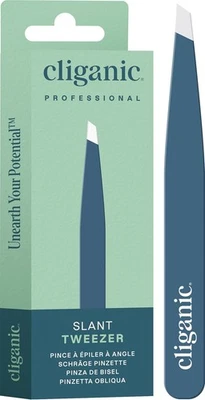 Cliganic Professional Eyebrow Tweezers Slant Tip 1 Count (Pack of 1), Blue