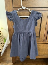 Girls Fit Flare Blue Dress, Ruffle Sleeve, Bow Back, Knee Length, Round Neck