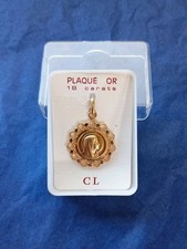 Vintage 18k Gold(GP) -French Plaqué Or Virgin Mary Pendant Necklace Figaro Chain