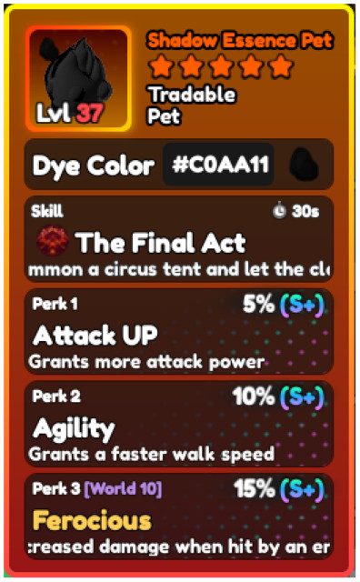 World Zero WZ - SHADOW ESSENCE - COAL #C0AA11 - CLOWN SKILL (FINAL ACT)