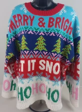 33 Degrees Women's M OVERSIZED Christmas Sweater Merry & Bright Let It Snow