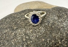 Oval Cut Blue Sapphire Halo Anniversary Ring Gold Plated Sterling Silver 925