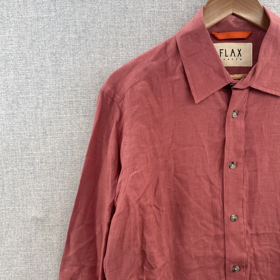 Flax London Linen Shirt Mens Medium Red Long Sleeve Button Up Resort Beach Adult - Image 2 of 4