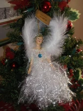 CHRISTMAS FEATHER ANGEL MARCH AQUAMARINE BIRTHSTONE ORNAMENT NWT