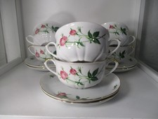 Christineholm Porcelaine Rose 6 Suppengedecke 6 Suppentassen mit 6 Untertassen