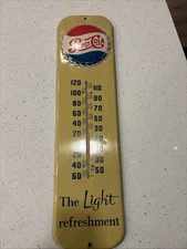 Vintage Advertising Pepsi Cola Thermometer 1955 Works Bright Excellent! M-204 