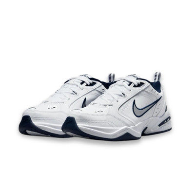 Nike Air Monarch Mens White Metallic Silver Navy Blue Comfort Training Shoes