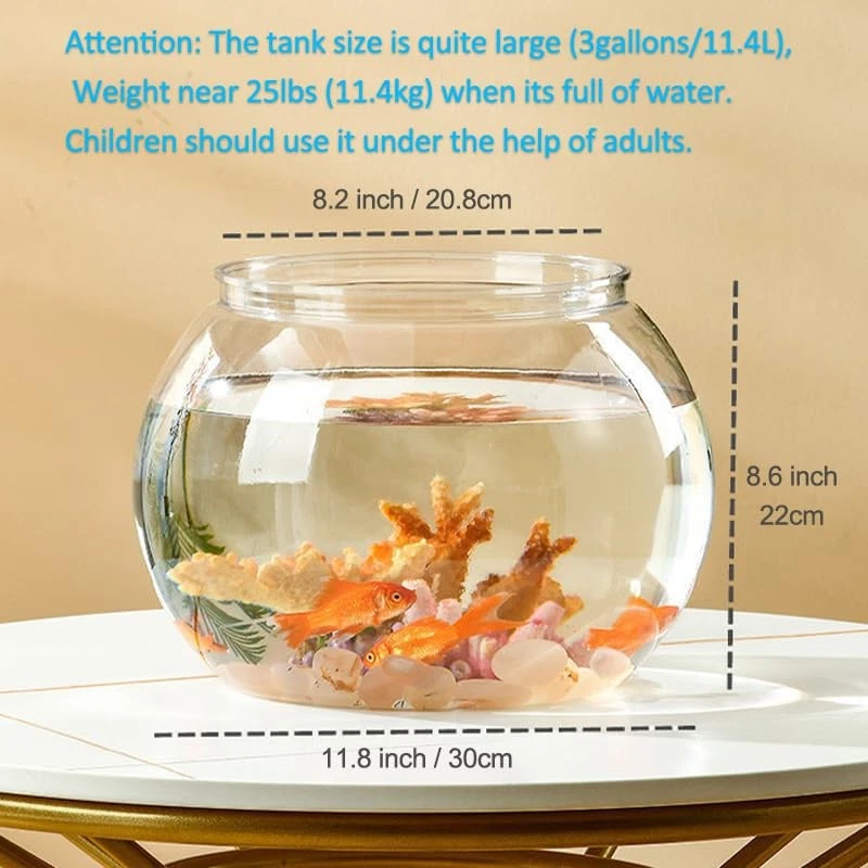 (Large Size) 3 Gallon Plastic Fish Bowl, Aquarium Fish Tank 11.5 Liters Foto 2 de 4