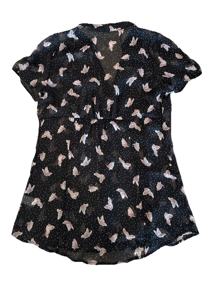 Blusa de Colección Y2K Kirra M Negra Rosa Mariposa Lunares Encaje Borde Transparente Hada Boho Foto 2 de 4