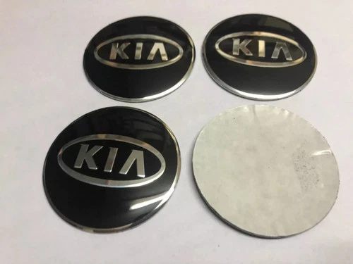 4x KIA Wheel Centre Cap Sticker Brand New 56mm Hub Stickers Black / Silver