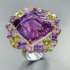 Handmade ring 36 ct Natural Amethyst Ring 925 Sterling Silver Size 9 /R444732