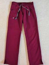 FIGS Kade Scrub Pants Womens Small Cargo Pockets Burgundy Straight Stretch