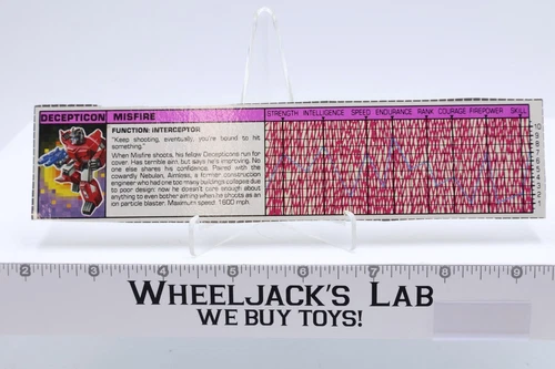 Misfire Action Figure Tech Spec 1987 Vintage Hasbro G1 Transformers