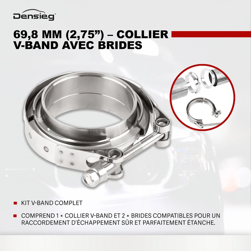 Densieg Collier V 69,8 mm 2,75" bagues soudage, centrage, bride échappement inox - Photo 4/4