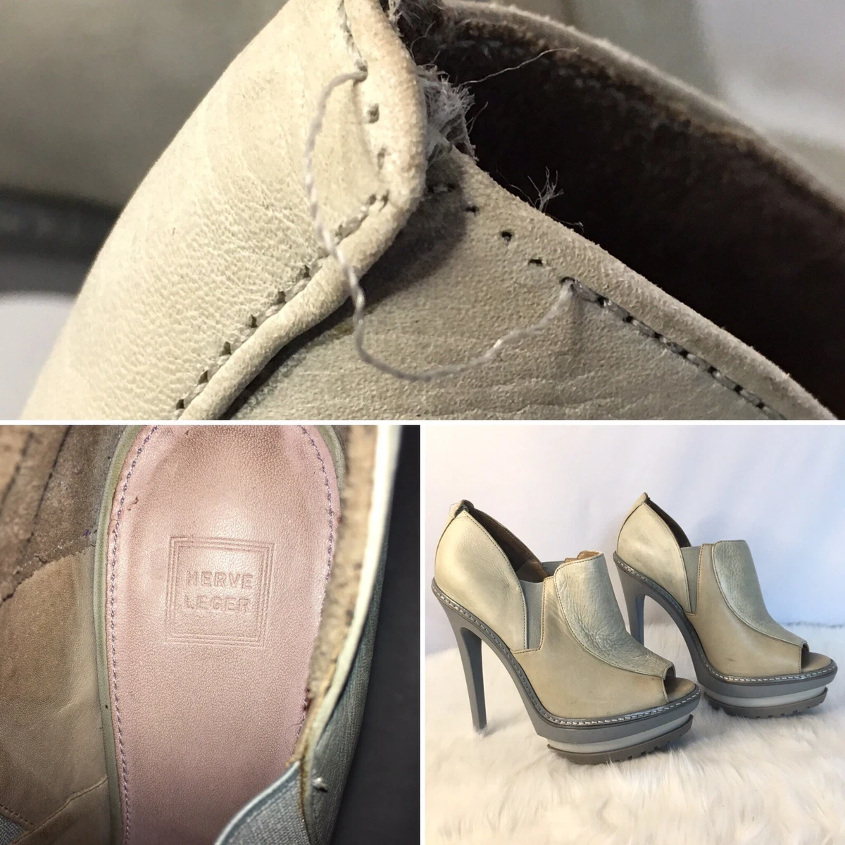 Herve Leger Leather Stiletto Grey High Heels Size 39.5 EUR 8.5 US I