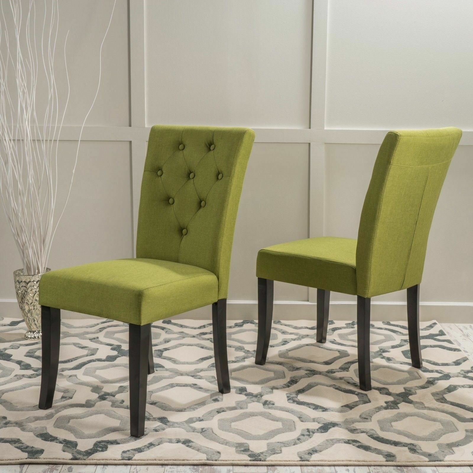 Nasima Contemporary Button Tufted Green Fabric Dining Chairs (Set of 2)