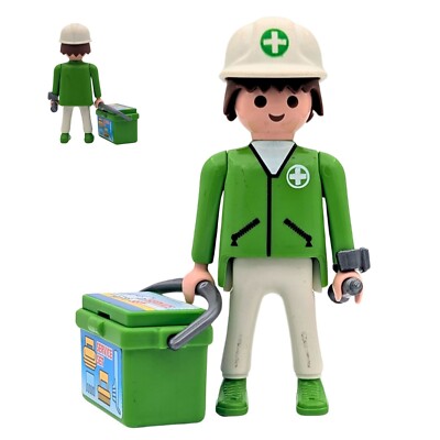 Playmobil figura medica verde/bianco scatola casco da cantiere