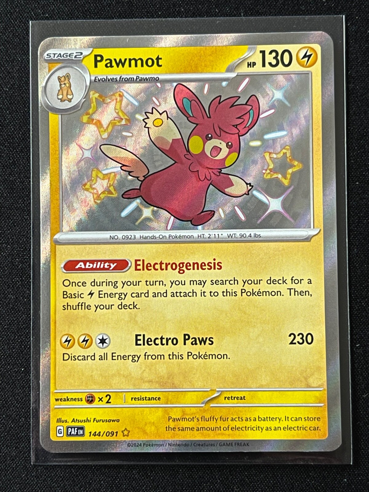 Pokemon TCG S&V Paldean Fates Pawmot Shiny Rare Holo Card 144/091