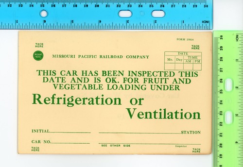 Missouri Pacific Railroad Car Inspection Refrigeration/Ventilation Form 25024 - Picture 3 of 4