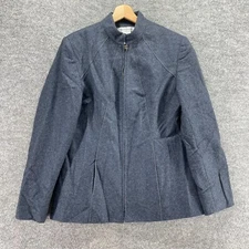 Harve Benard Jacket Women 10 Gray Wool Lined High Neck Long Sleeve Full Zip