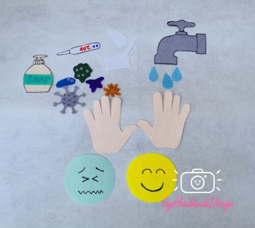 Hand Washing Felt Board/Germ felt story/flu story/virus/hygiene flannel board - Afbeelding 1 van 6