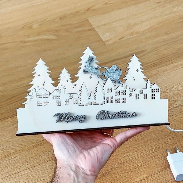 Lampada Magica di Natale in Legno con Incisione Personalizzata