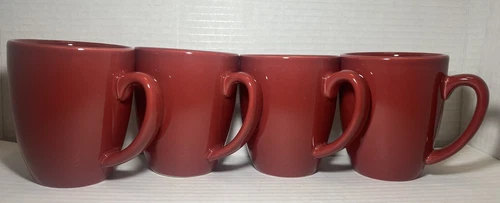 4 CORELLE Stoneware RED Coffee Mug Tea Cup 4” H - 3 3/8” D Set Of 4 EUC