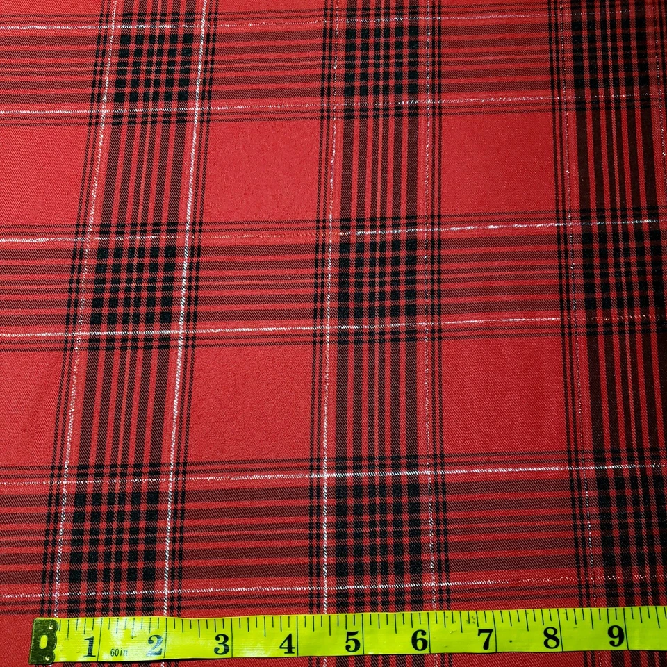 Tela de popelina tartán a cuadros roja negra plateada vacaciones Navidad 58" por yarda Foto 3 de 4