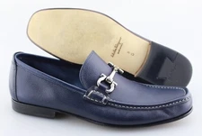 Men's SALVATORE FERRAGAMO 'Giordano' Navy Blue Leather Loafers Size US 8 - D