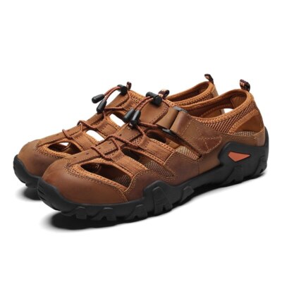 Summer Platform Sandals Casual Hiking Men Leather Breathable Light Beach Slipper