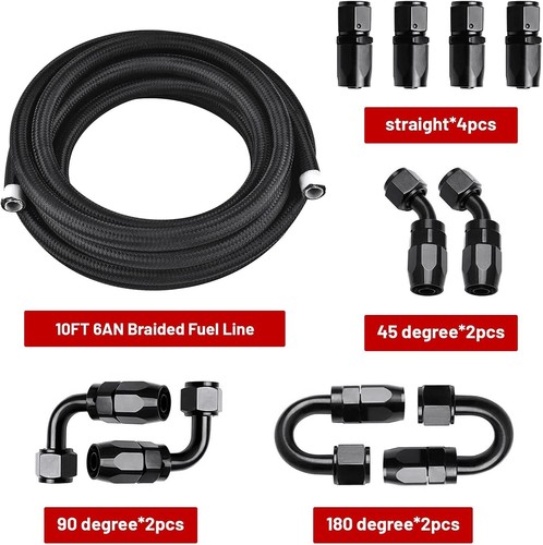 6AN 10FT PTFE Fuel Line Fitting Kit, E85 Nylon Braided Fuel Hose w/ 10 Adapters - Bild 4 von 7